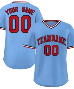 Custom Light Blue Red-White Classic Style Authentic Pullover Baseball Jersey