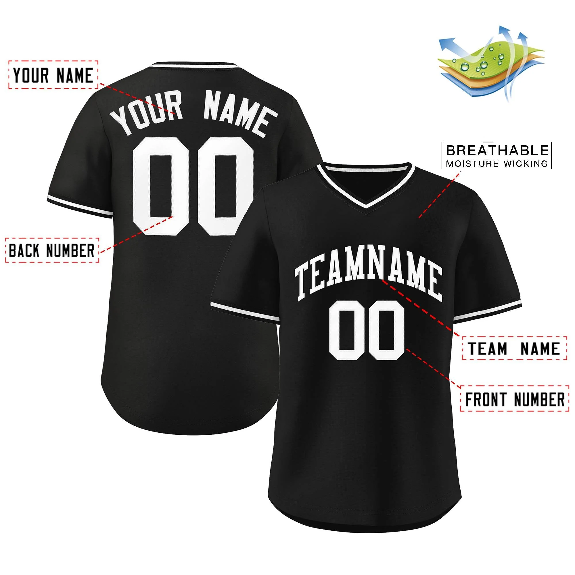 Custom Black White Classic Style Authentic Pullover Baseball Jersey - Image 2