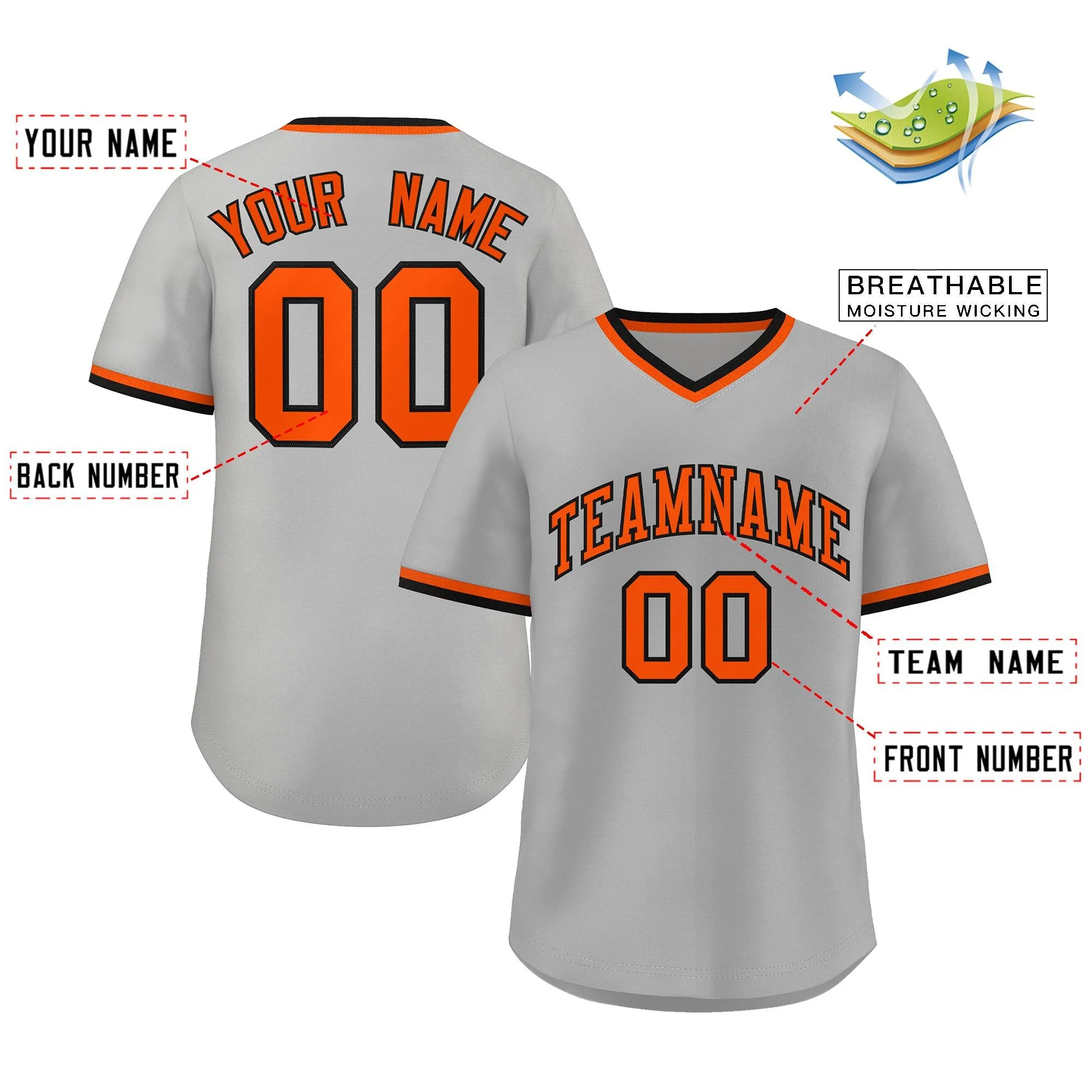 Custom Gray Black-Orange Classic Style Authentic Pullover Baseball Jersey - Image 2