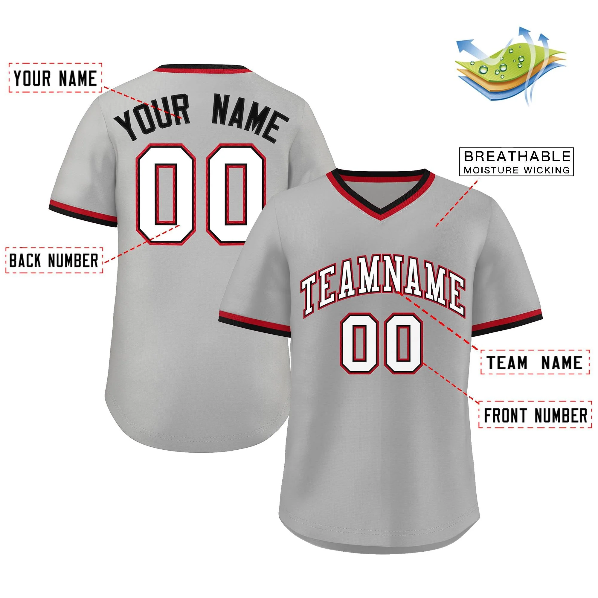Custom Gray White-Black Classic Style Authentic Pullover Baseball Jersey - Image 2
