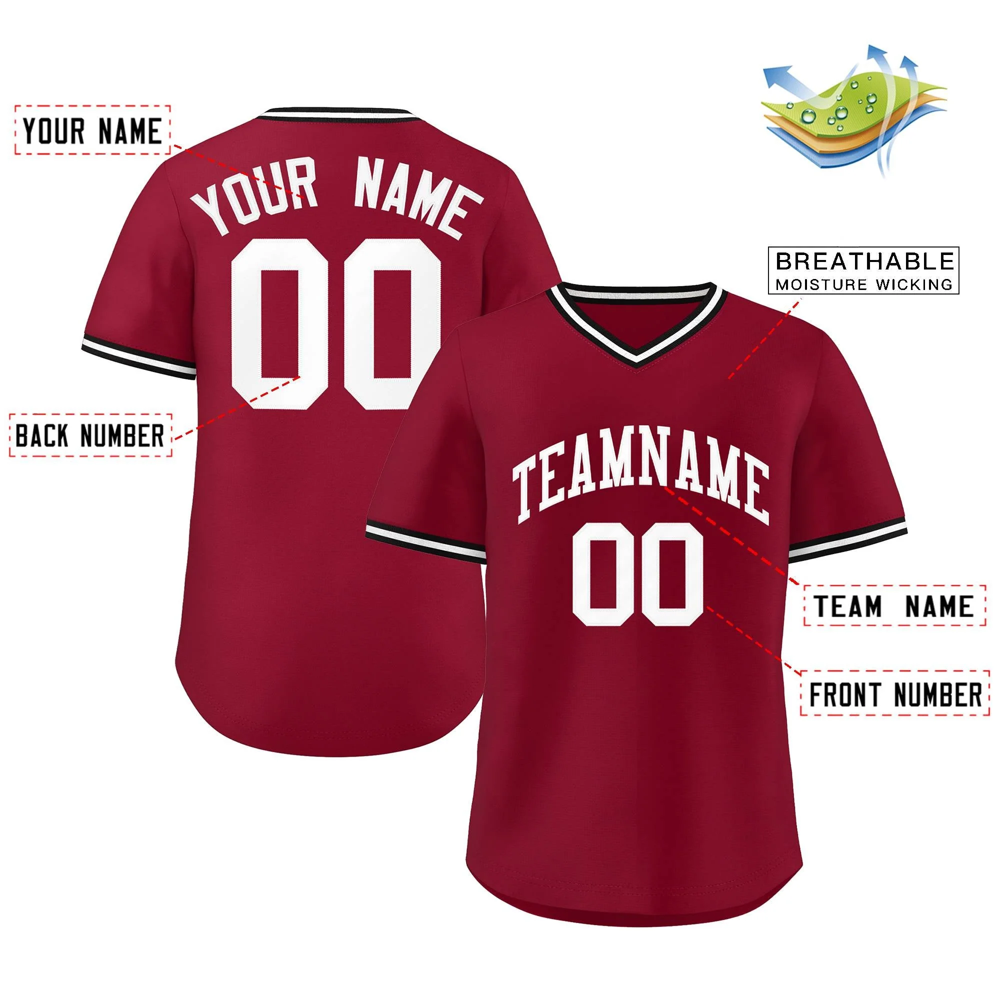 Custom Crimson Classic Style Authentic Pullover Baseball Jersey - Image 2