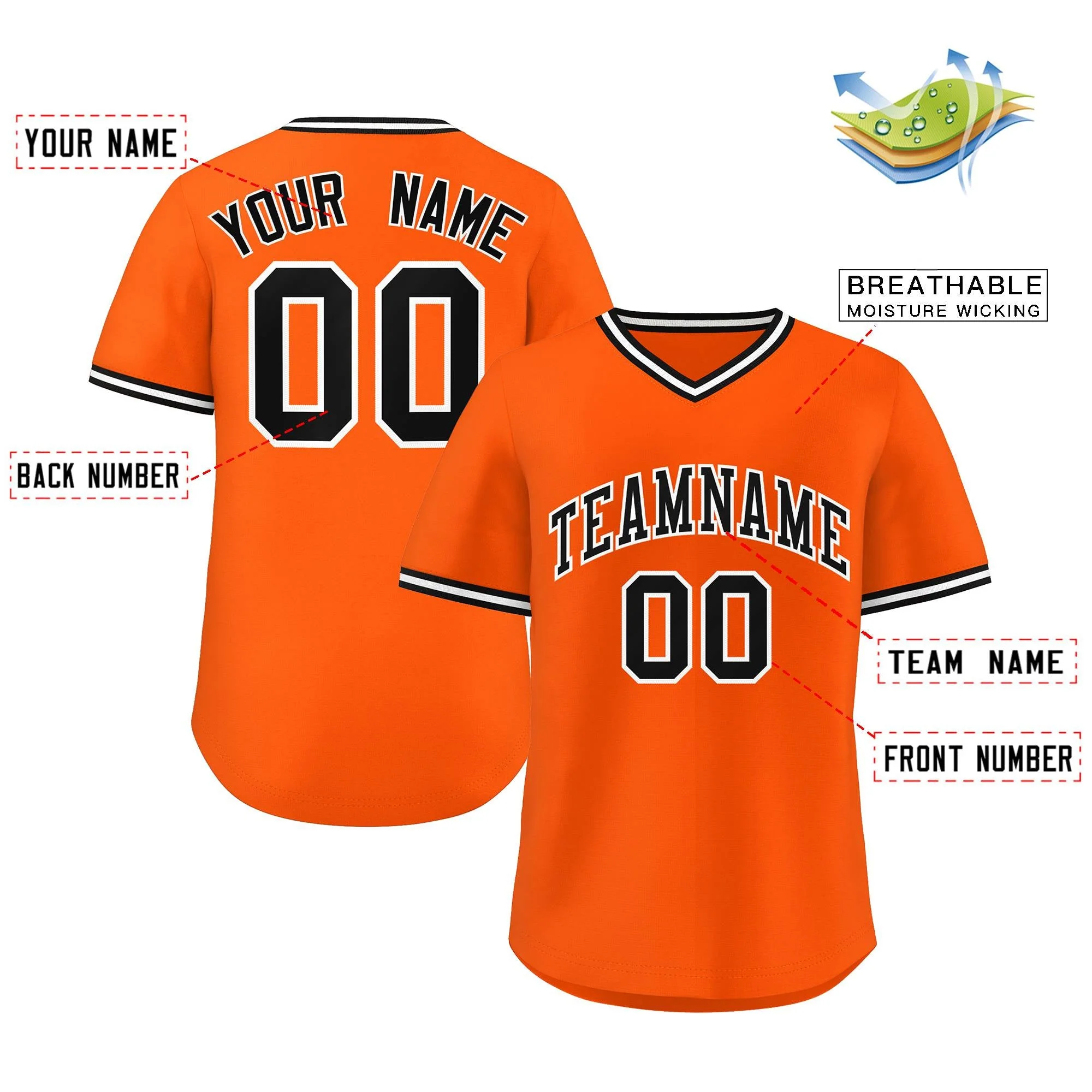Custom Orange Classic Style Authentic Pullover Baseball Jersey - Image 2