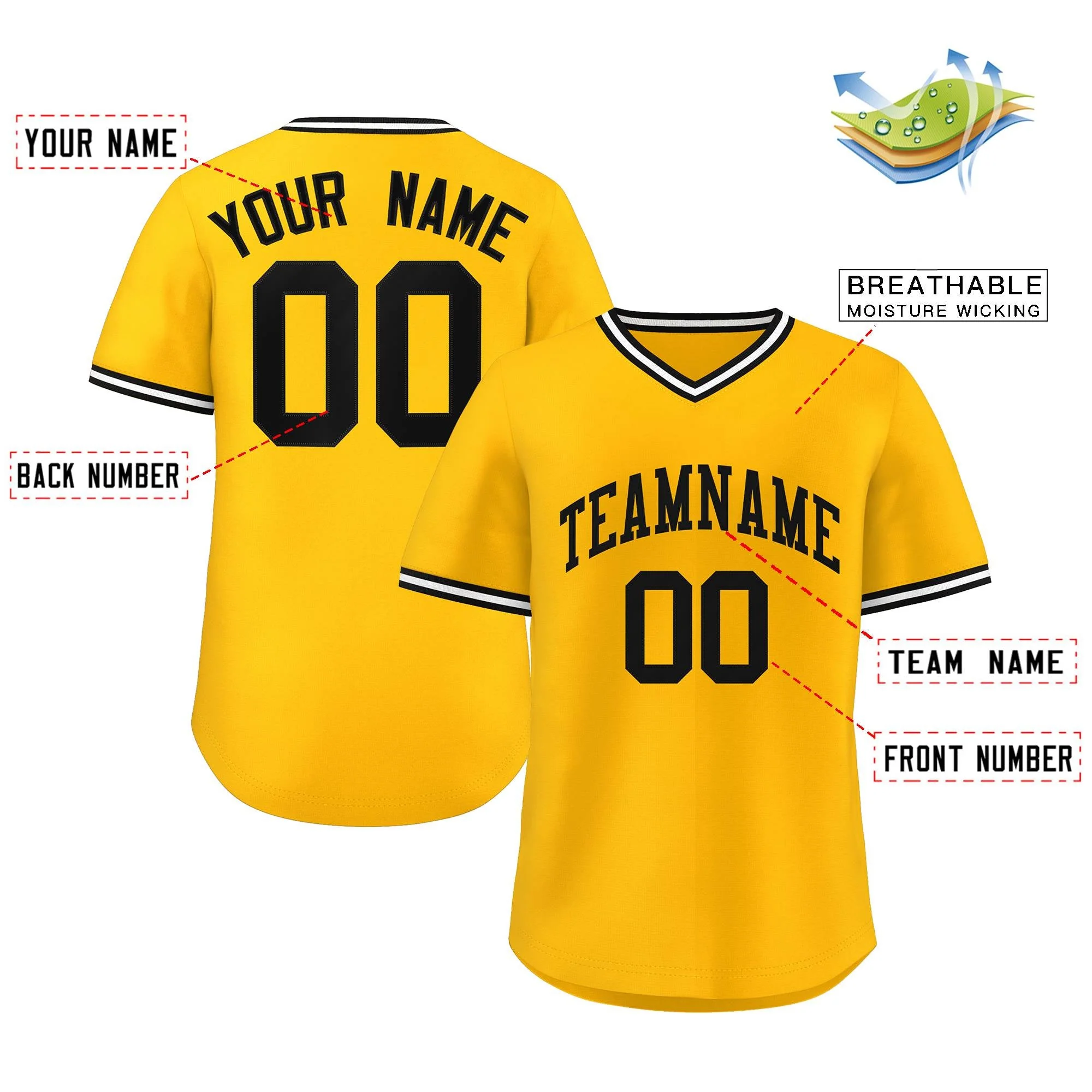 Custom Yellow White Classic Style Authentic Pullover Baseball Jersey - Image 2