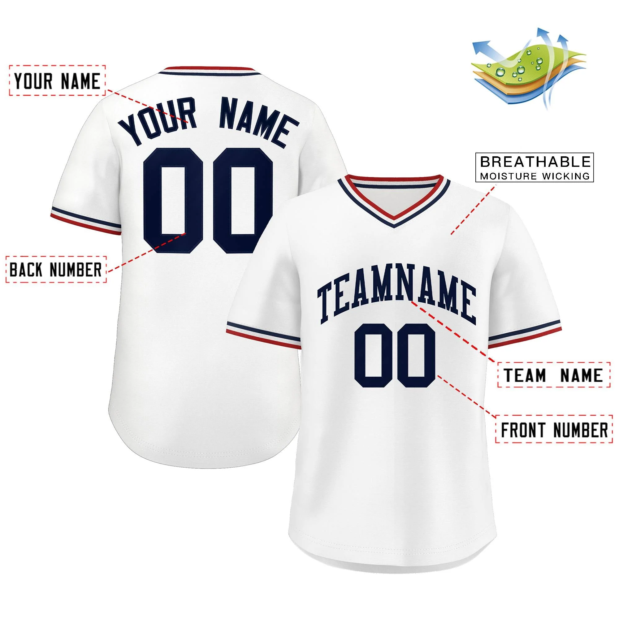 Custom White Classic Style Authentic Pullover Baseball Jersey - Image 2