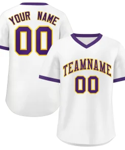 Custom White Purple Classic Style Authentic Pullover Baseball Jersey