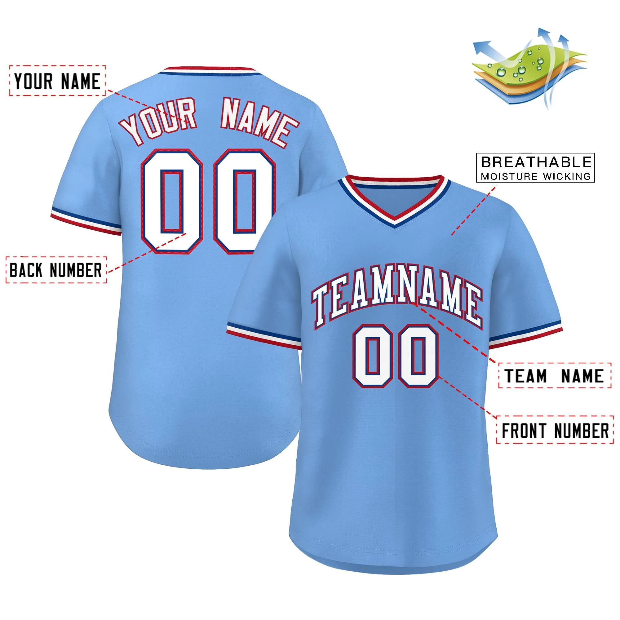 Custom Light Blue White Classic Style Authentic Pullover Baseball Jersey - Image 2