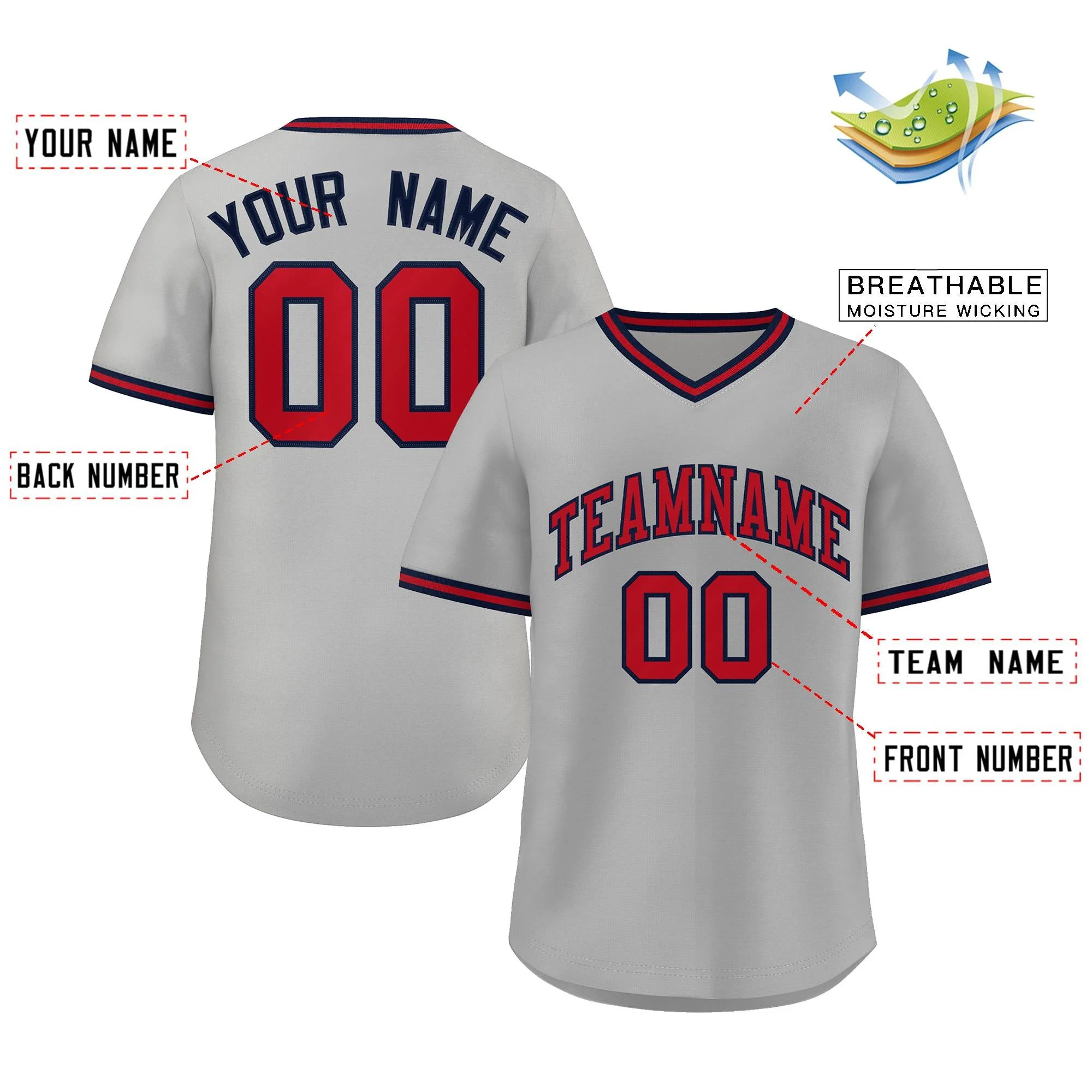 Custom White Red Navy Classic Style Authentic Pullover Baseball Jersey - Image 2