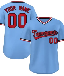 Custom Light Blue Red-White Classic Style Outdoor Authentic Pullover Baseball Jersey