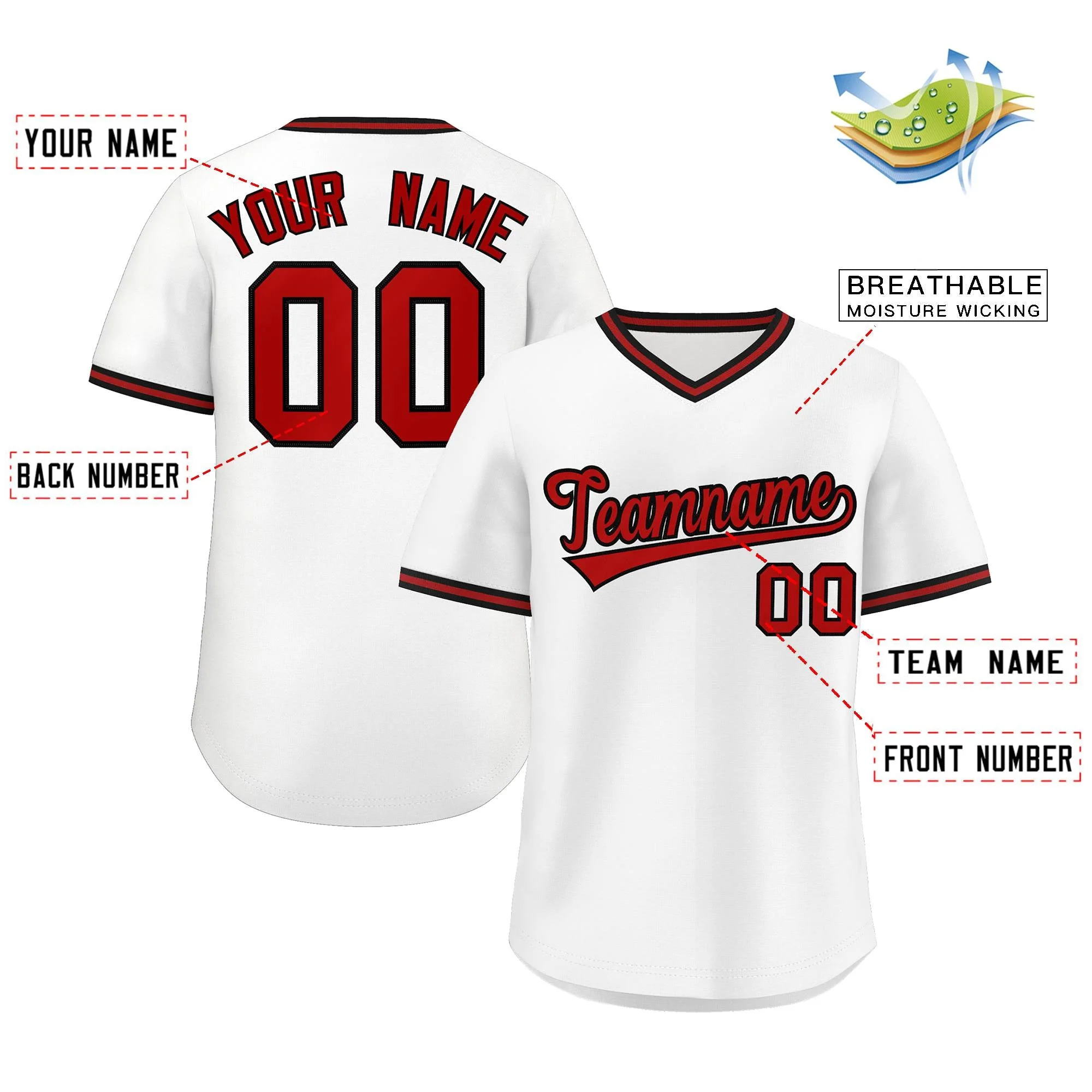 Custom White Black Classic Style Outdoor Authentic Pullover Baseball Jersey - Image 2
