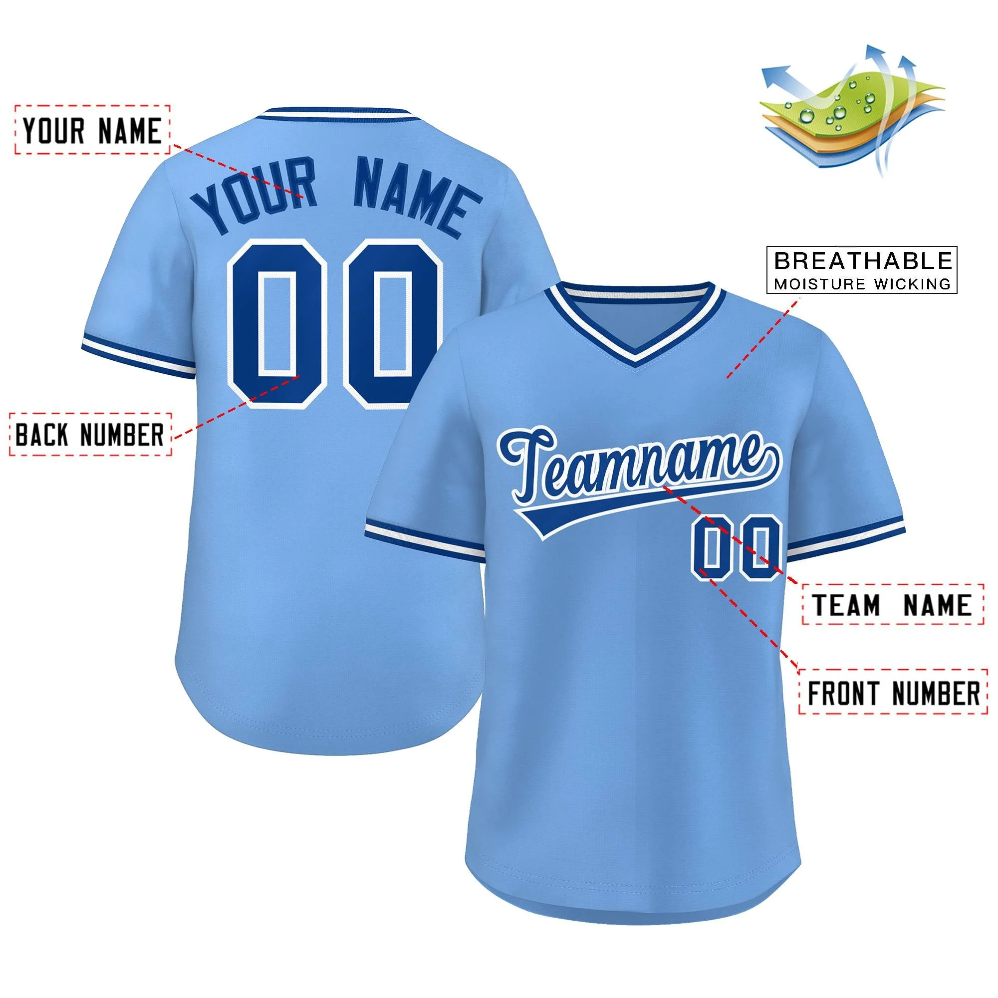 Custom Light Blue Royal-White Classic Style Outdoor Authentic Pullover Baseball Jersey - Image 2