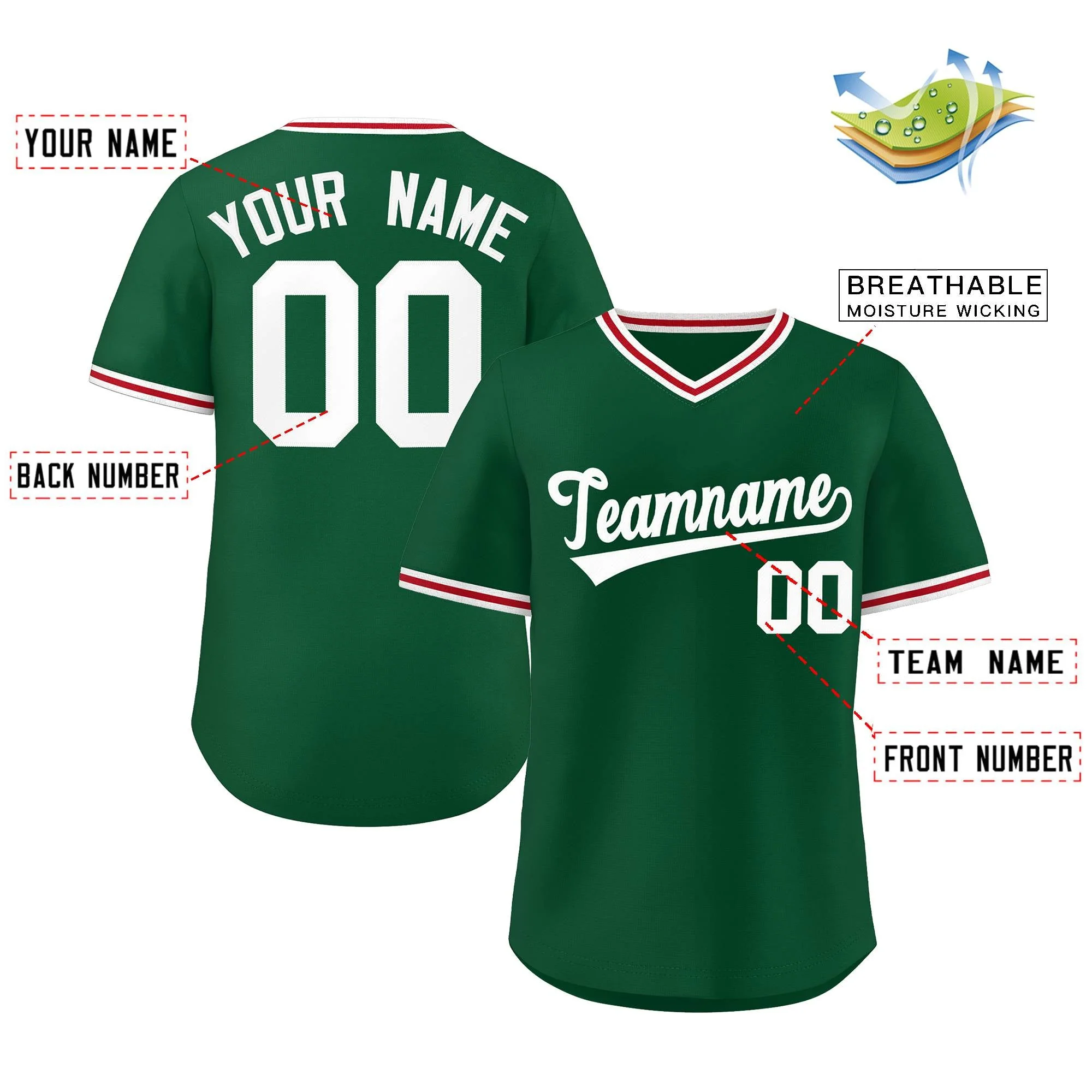 Custom Green Classic Style Outdoor Authentic Pullover Baseball Jersey - Image 2