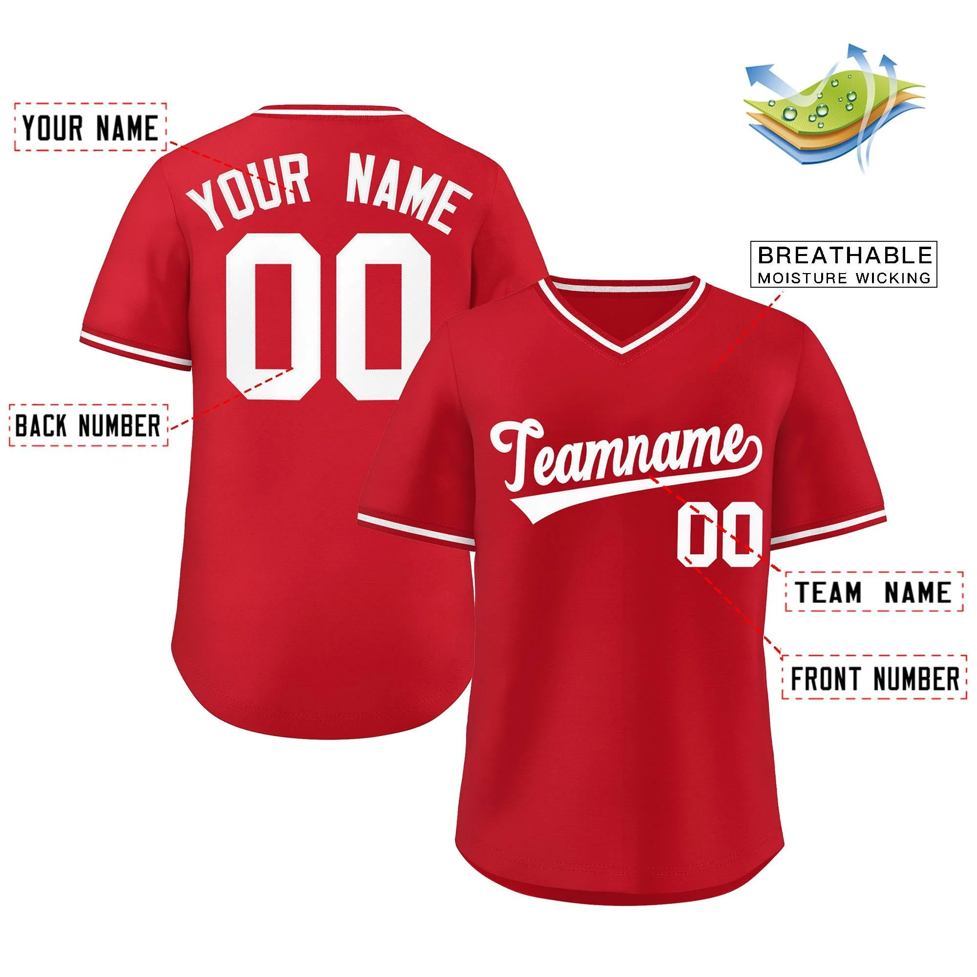 Custom Red Classic Style Outdoor Authentic Pullover Baseball Jersey - Image 2