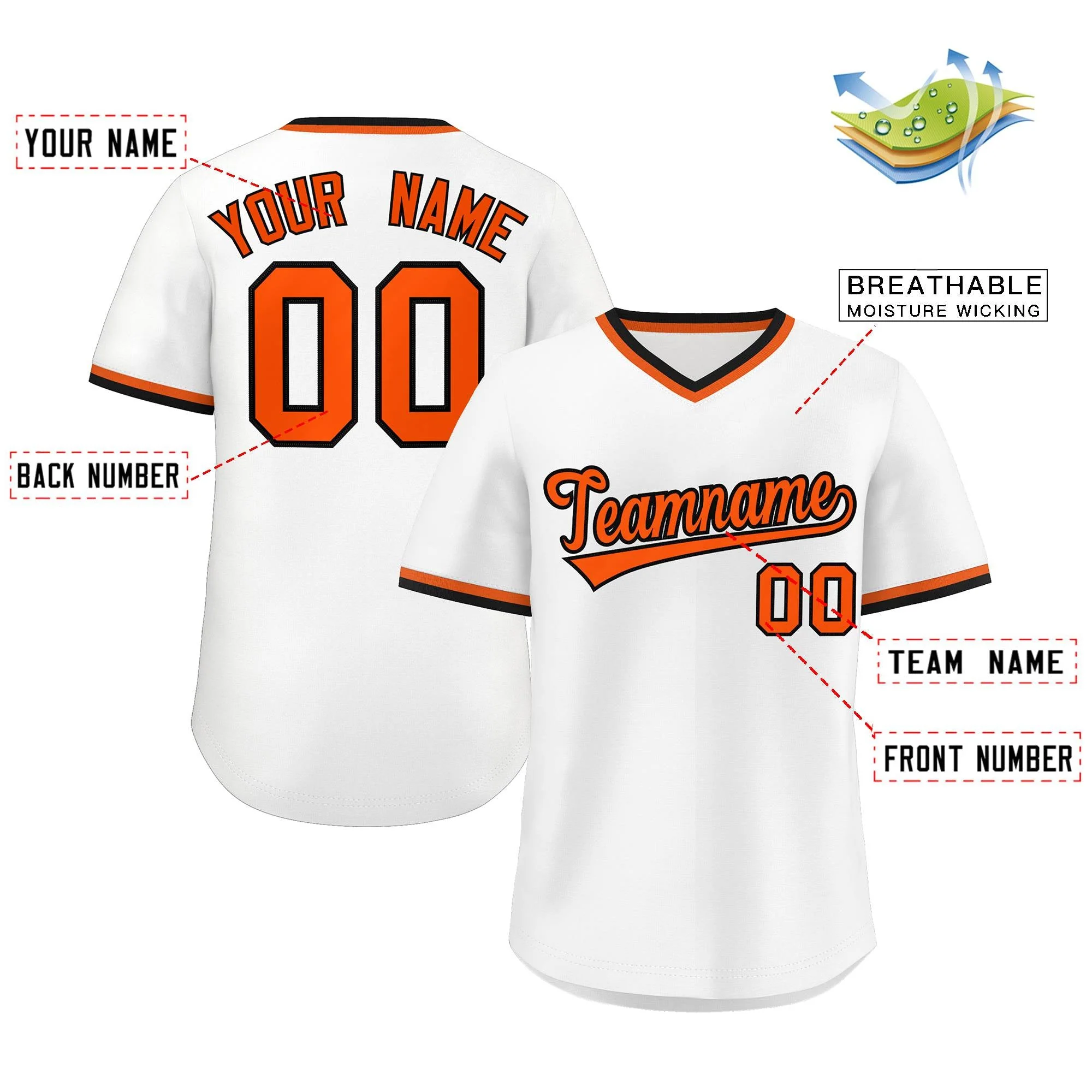 Custom White Orange Classic Style Outdoor Authentic Pullover Baseball Jersey - Image 2