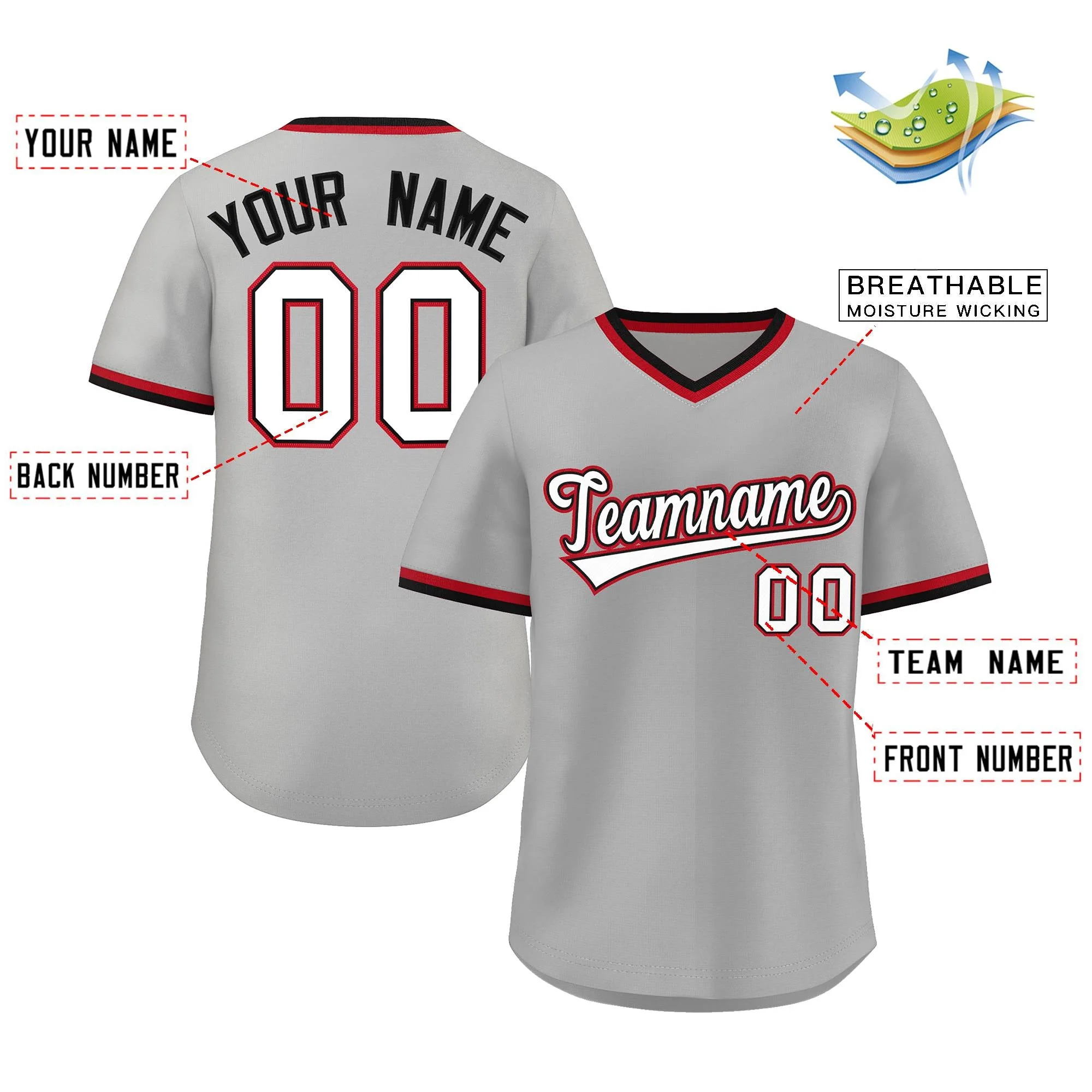 Custom Gray White-Black Classic Style Outdoor Authentic Pullover Baseball Jersey - Image 2