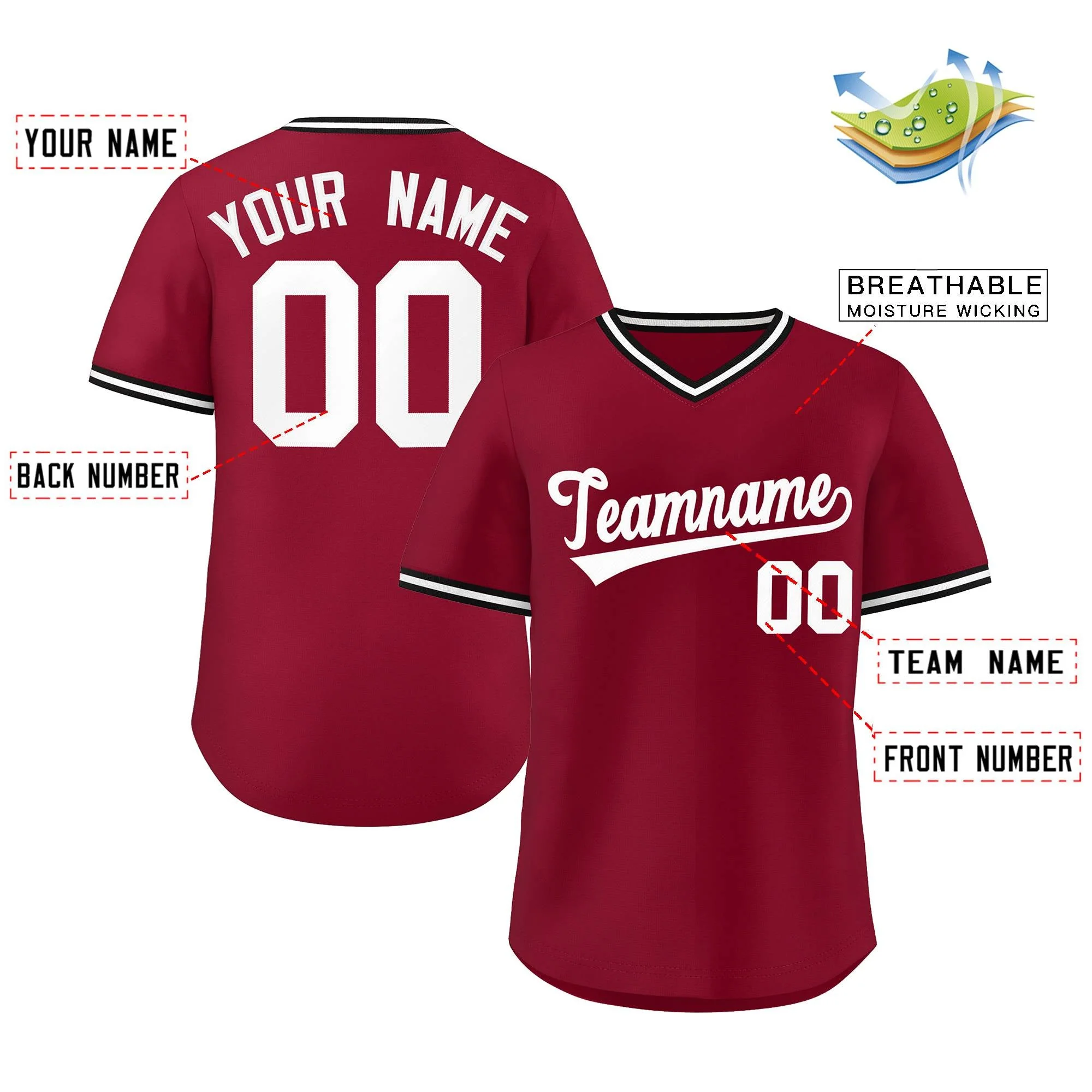 Custom Crimson Classic Style Outdoor Authentic Pullover Baseball Jersey - Image 4