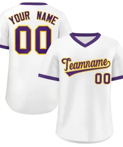 Custom White Purple Classic Style Outdoor Authentic Pullover Baseball Jersey