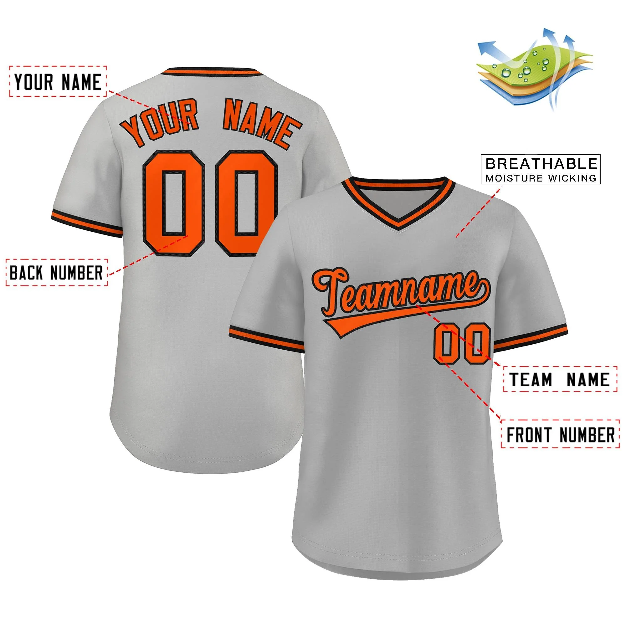 Custom Gray Orange Classic Style Outdoor Authentic Pullover Baseball Jersey - Image 2