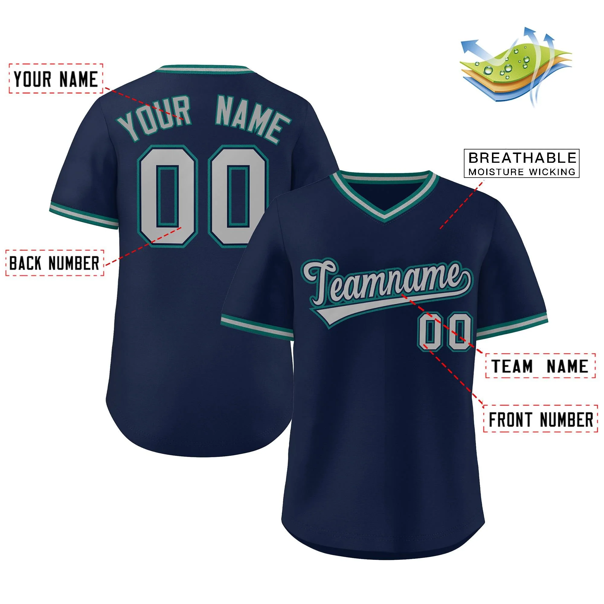 Custom Navy Gray Classic Style Outdoor Authentic Pullover Baseball Jersey - Image 2