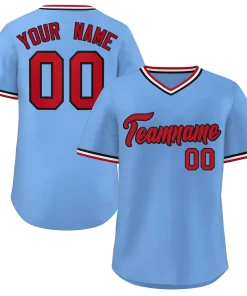 Custom Light Blue Red-White Classic Style V-Neck Authentic Pullover Baseball Jersey