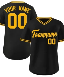 Custom Black Yellow Classic Style V-Neck Authentic Pullover Baseball Jersey