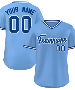 Custom Light Blue Royal-White Classic Style V-Neck Authentic Pullover Baseball Jersey