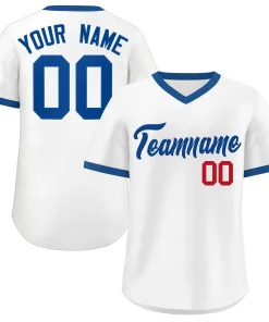 Custom White Royal-Red Classic Style V-Neck Authentic Pullover Baseball Jersey