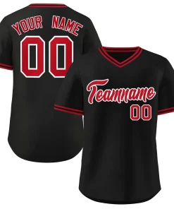 Custom Black Red-Black Classic Style V-Neck Authentic Pullover Baseball Jersey