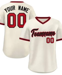 Custom Cream Red-Black Classic Style V-Neck Authentic Pullover Baseball Jersey