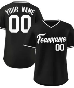 Custom Black White Classic Style V-Neck Authentic Pullover Baseball Jersey