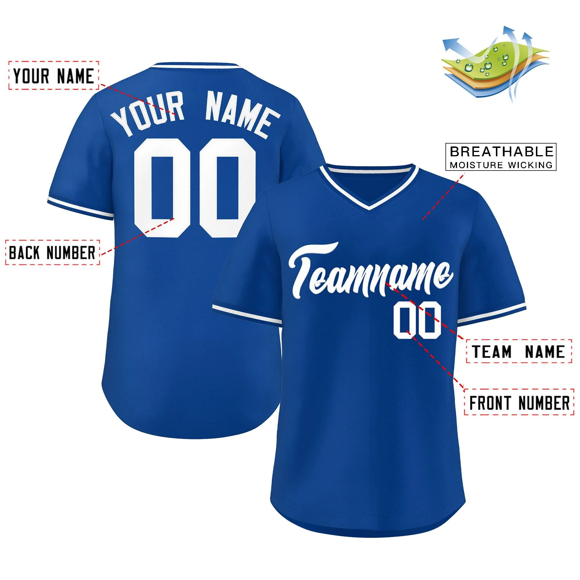 Custom Royal White-Royal Classic Style V-Neck Authentic Pullover Baseball Jersey - Image 2