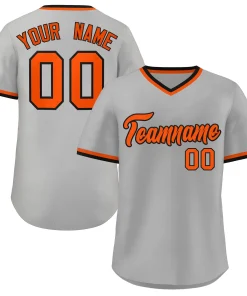 Custom Gray Black-Orange Classic Style V-Neck Authentic Pullover Baseball Jersey
