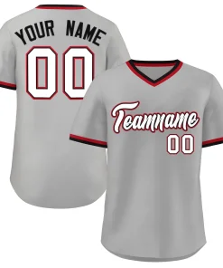 Custom Gray White-Black Classic Style V-Neck Authentic Pullover Baseball Jersey