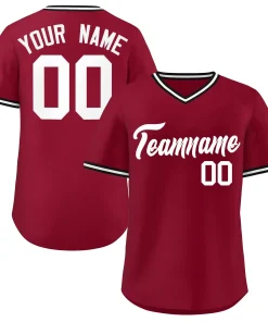 Custom Crimson Classic Style V-Neck Authentic Pullover Baseball Jersey