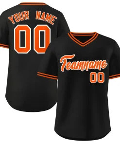 Custom Black Orange Classic Style V-Neck Authentic Pullover Baseball Jersey