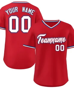 Custom Red White Classic Style V-Neck Authentic Pullover Baseball Jersey