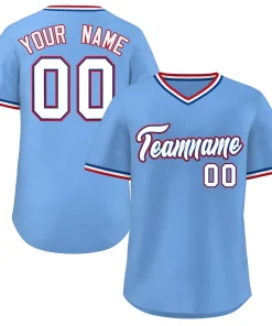 Custom Light Blue White Classic Style V-Neck Authentic Pullover Baseball Jersey