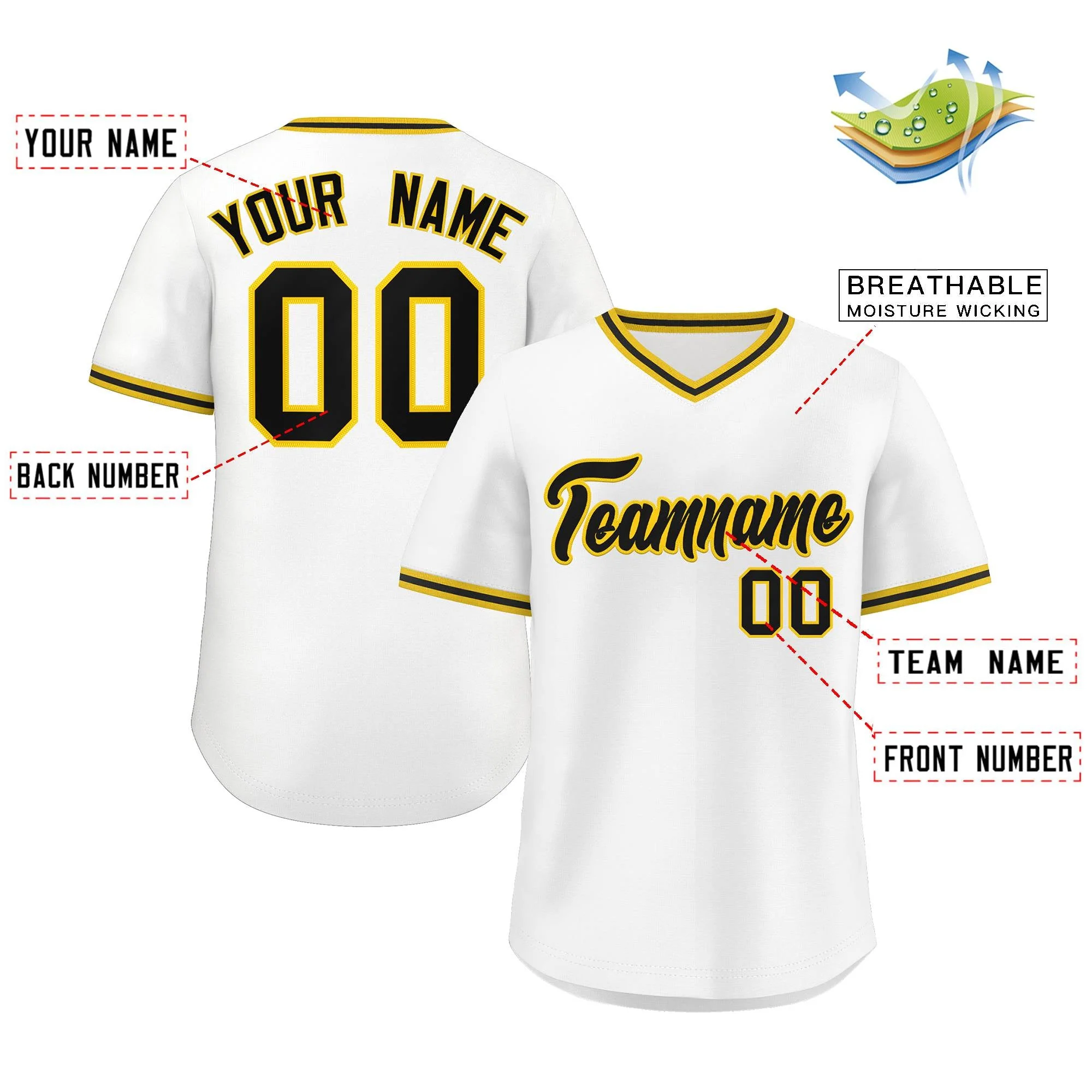 Custom White Black Classic Style V-Neck Authentic Pullover Baseball Jersey - Image 2