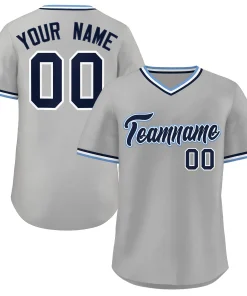 Custom Gray Royal Classic Style V-Neck Authentic Pullover Baseball Jersey