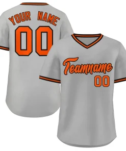 Custom Gray Orange Classic Style V-Neck Authentic Pullover Baseball Jersey