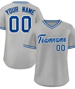 Custom Gray Royal-White Classic Style V-Neck Authentic Pullover Baseball Jersey