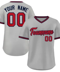 Custom White Red Navy Classic Style V-Neck Authentic Pullover Baseball Jersey
