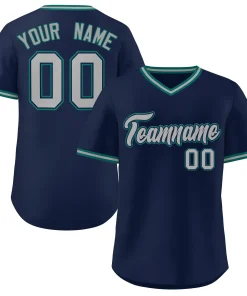 Custom Navy Gray Classic Style V-Neck Authentic Pullover Baseball Jersey