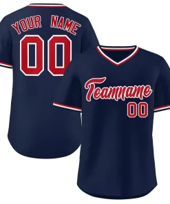 Custom Navy Red Classic Style V-Neck Authentic Pullover Baseball Jersey