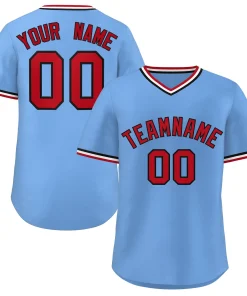 Custom Light Blue Red-White Classic Style Personalized Authentic Pullover Baseball Jersey