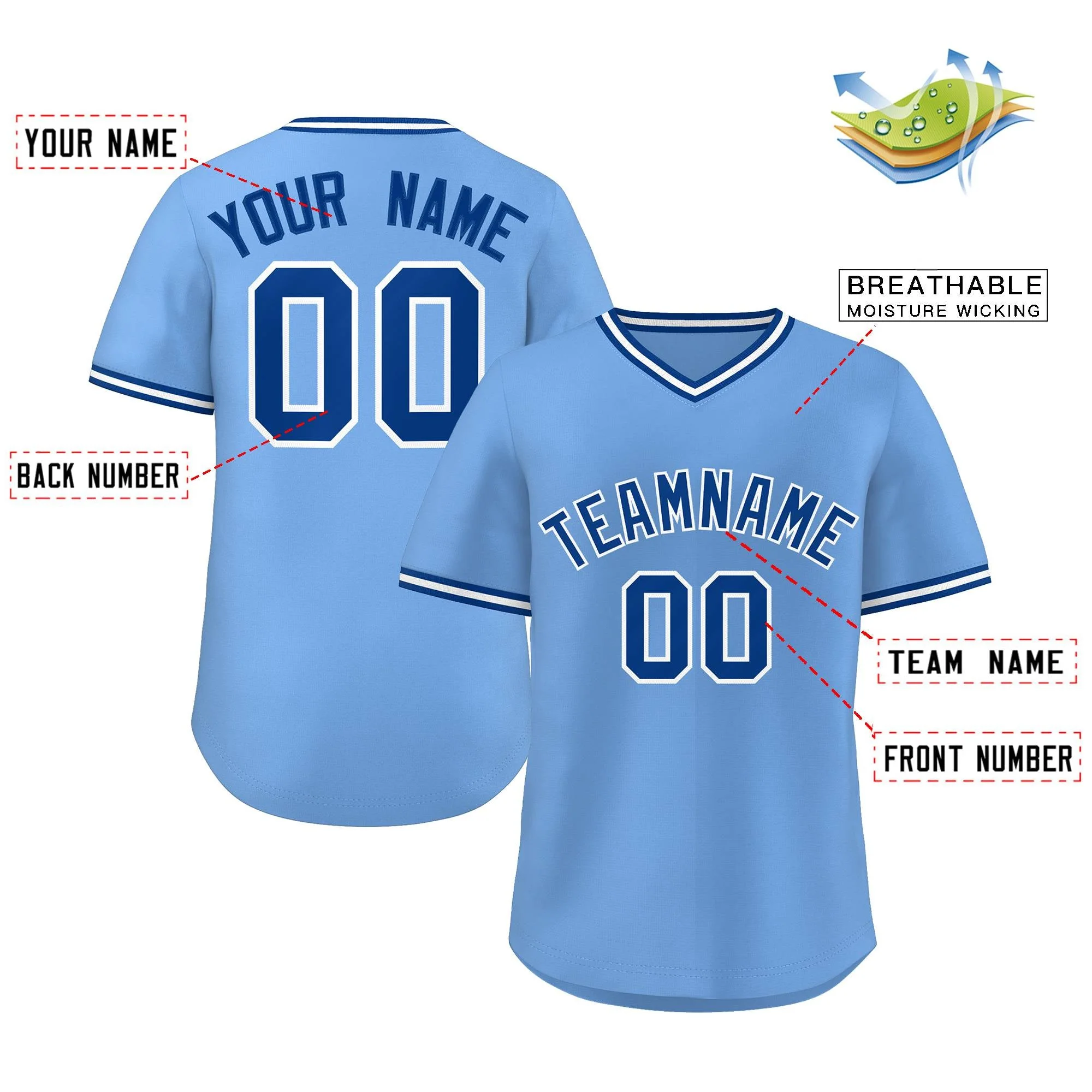 Custom Light Blue Royal-White Classic Style Personalized Authentic Pullover Baseball Jersey - Image 2