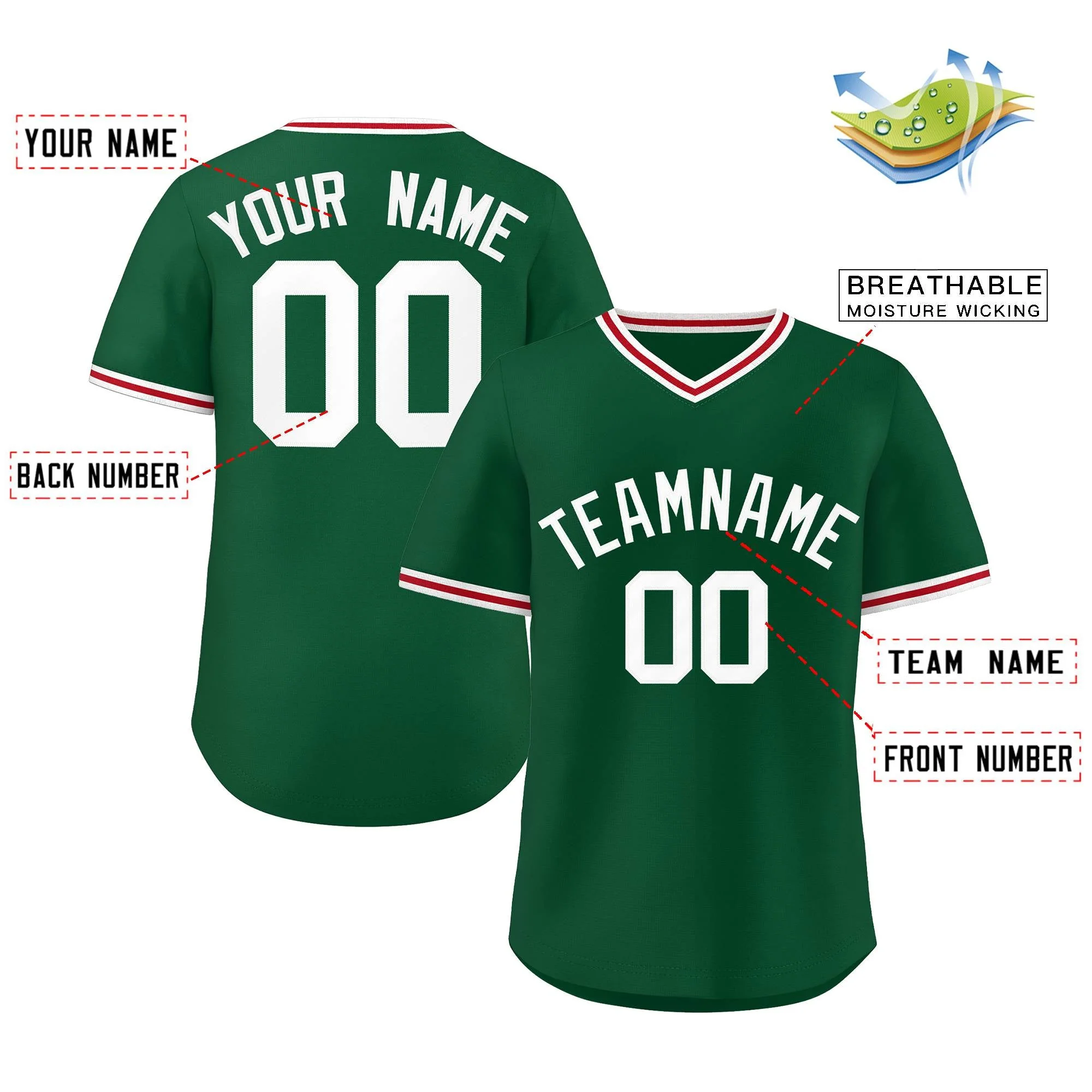 Custom Green Classic Style Personalized Authentic Pullover Baseball Jersey - Image 2