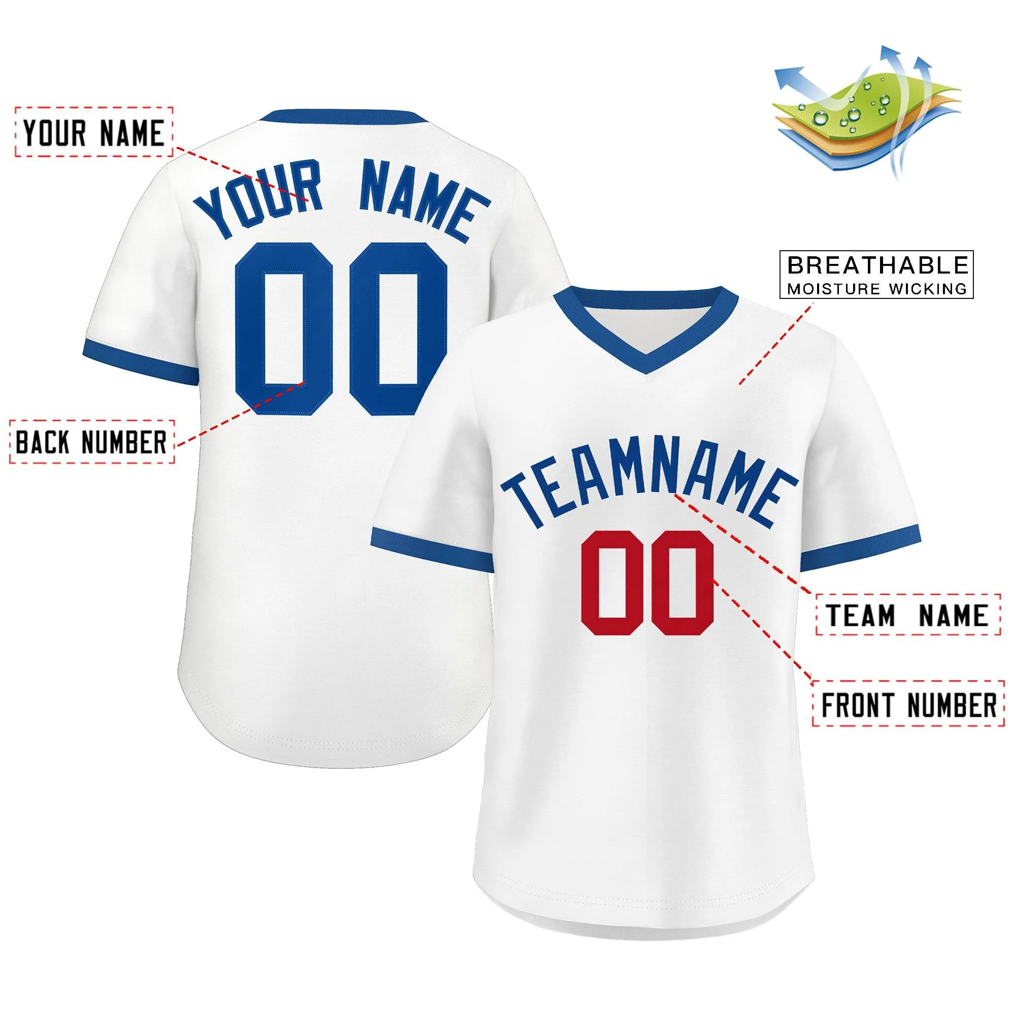 Custom White Royal-Red Classic Style Personalized Authentic Pullover Baseball Jersey - Image 2
