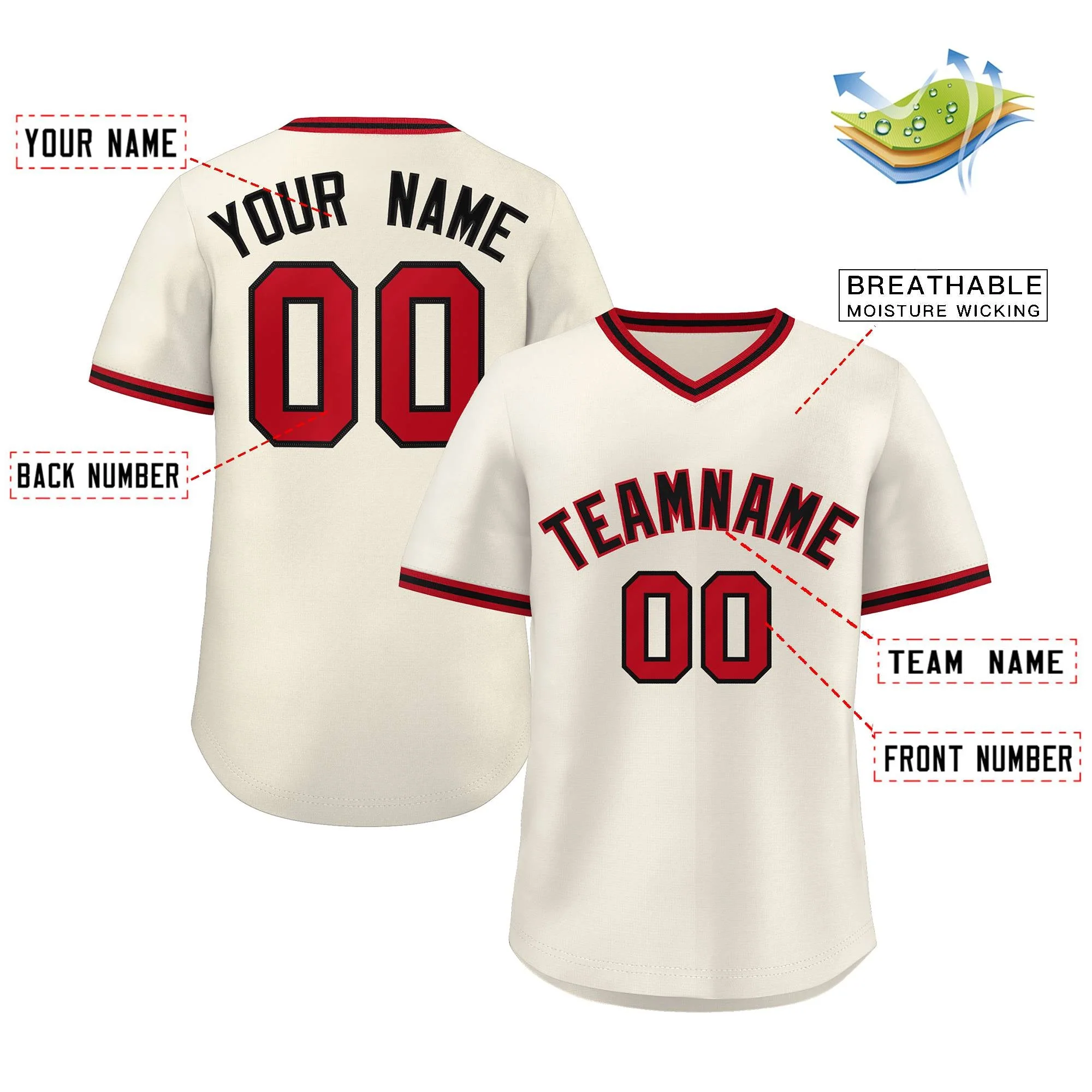 Custom Cream Red-Black Classic Style Personalized Authentic Pullover Baseball Jersey - Image 2