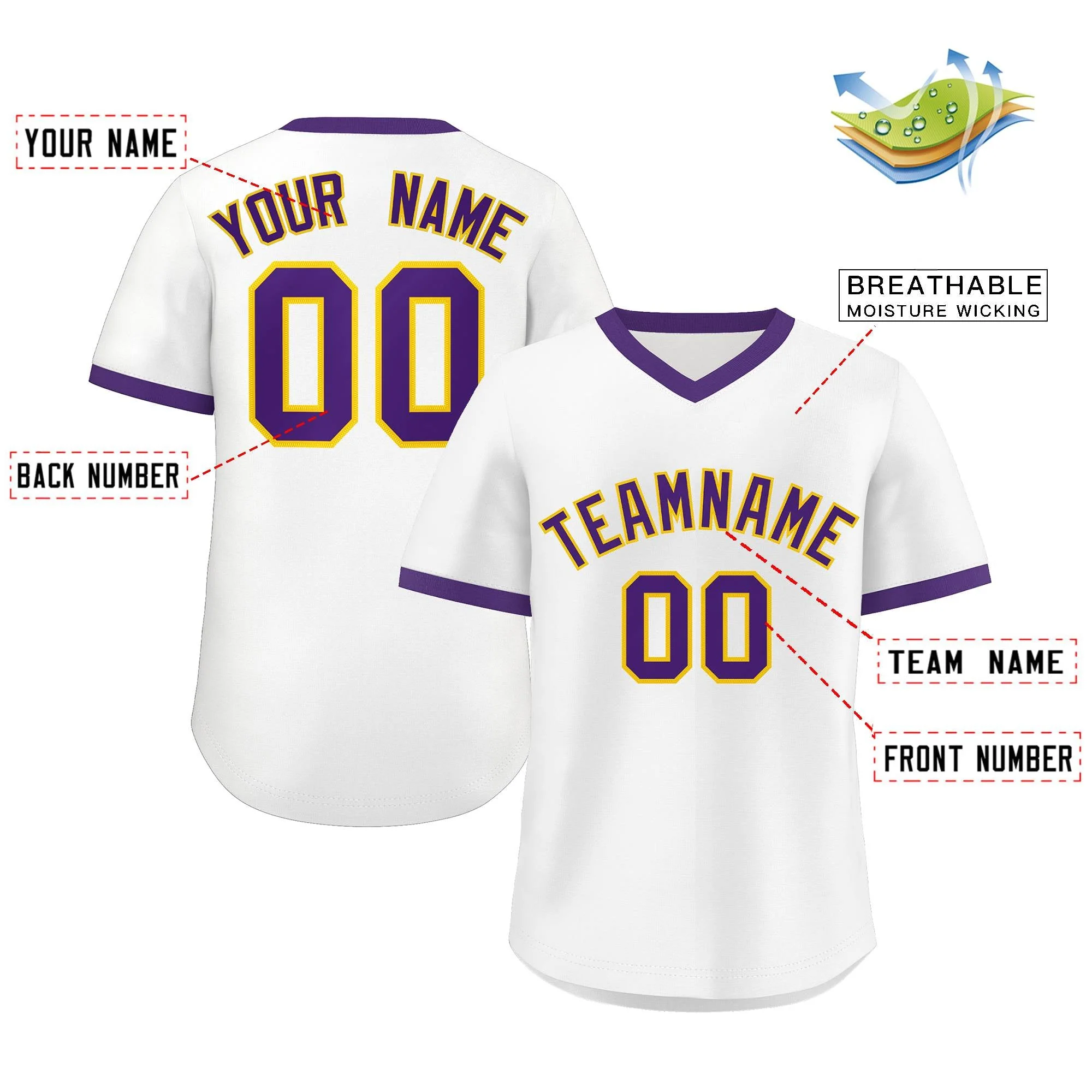 Custom White Purple Classic Style Personalized Authentic Pullover Baseball Jersey - Image 2