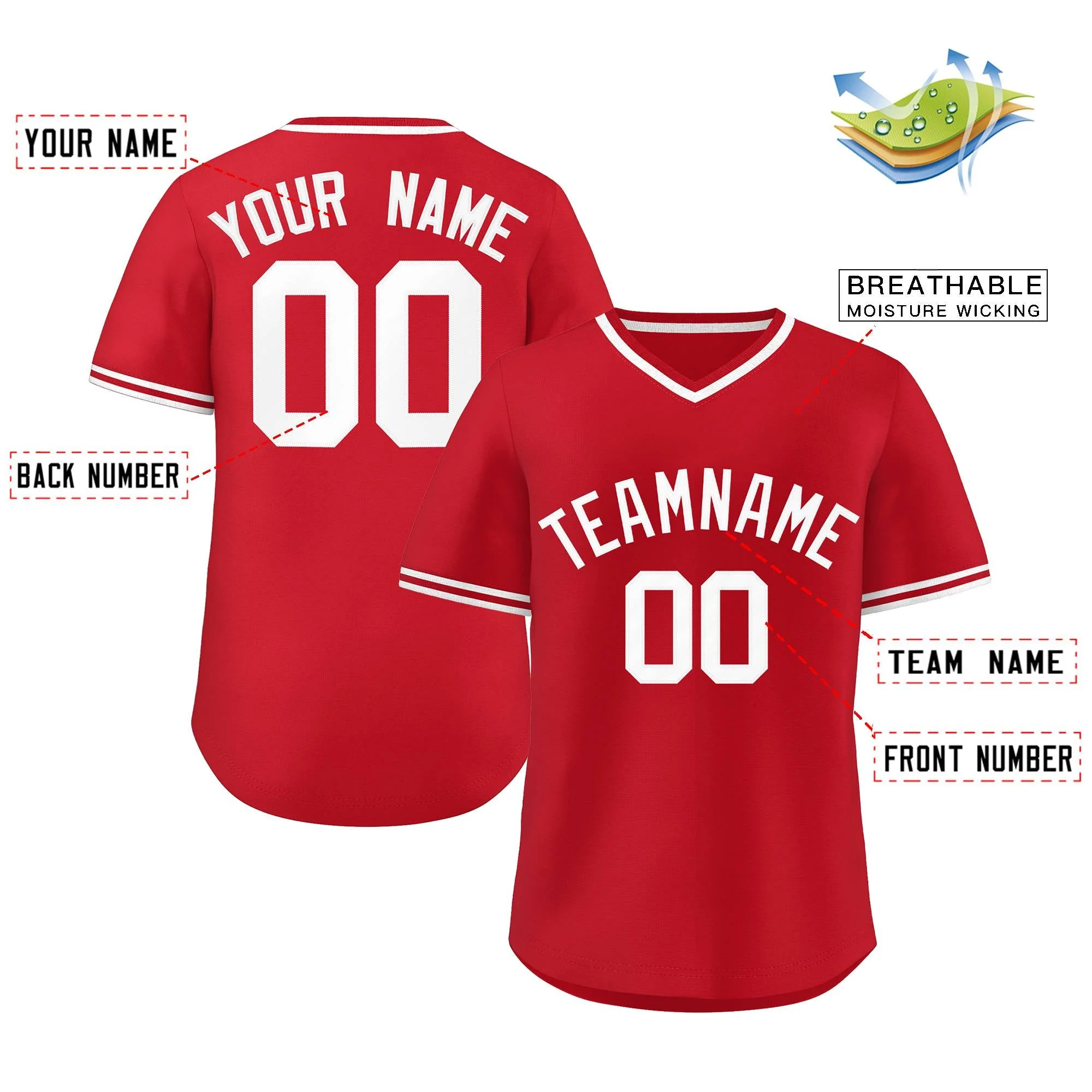 Custom White Red Classic Style Personalized Authentic Pullover Baseball Jersey - Image 2